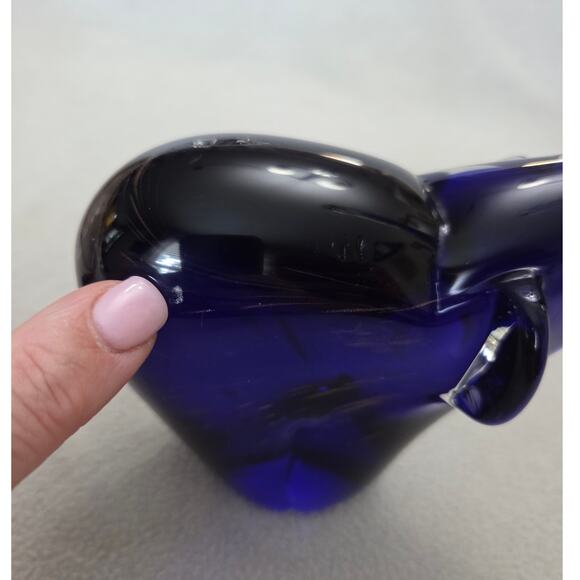 Art Glass Large Blue Elephant Trunk Up Gold Dust Paper weight - Picture 6 of 9